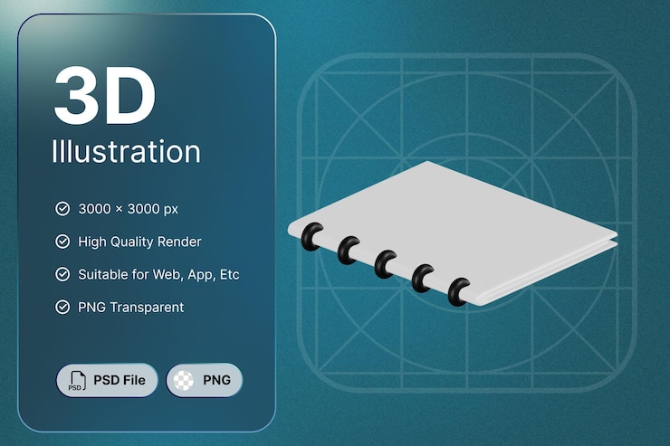 PSD 3d render sketchbook stationery basic left angle education stuff concept modern design