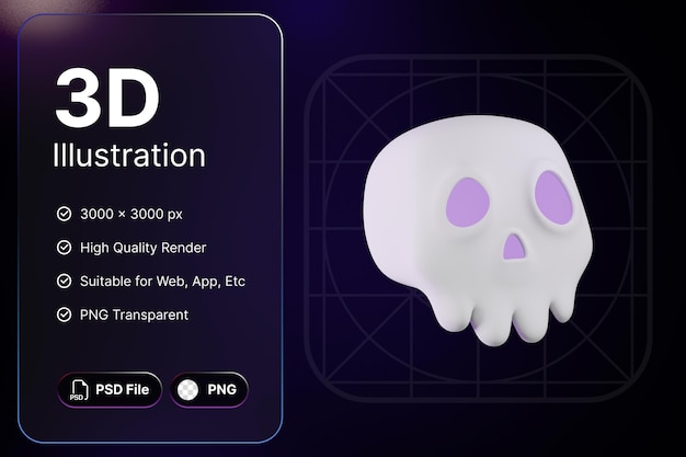 PSD 3d 렌더링 두개골 개체 할로윈 데이 개념 현대적인 디자인