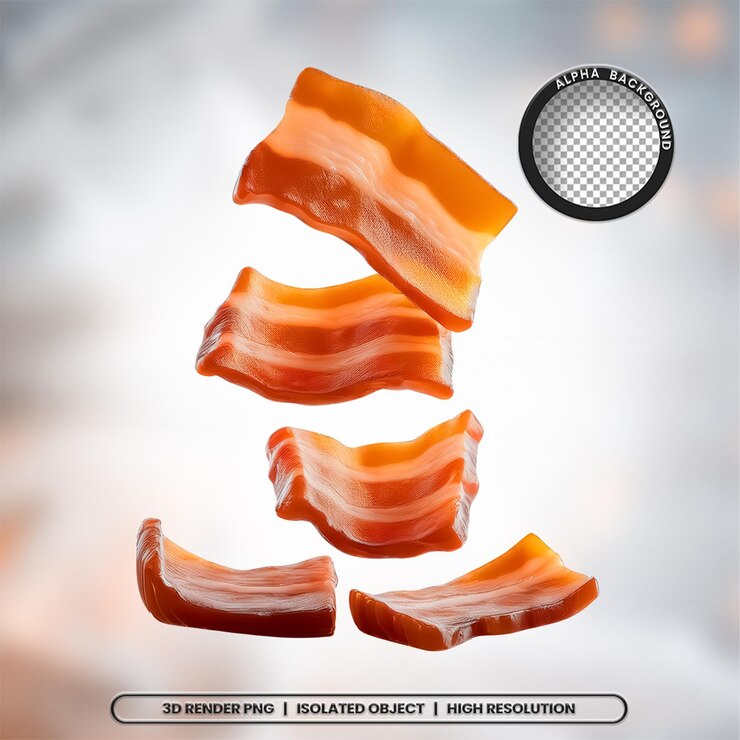PSD 3d-рендер нарезки бекона кусочки мяса икона элемента psd png