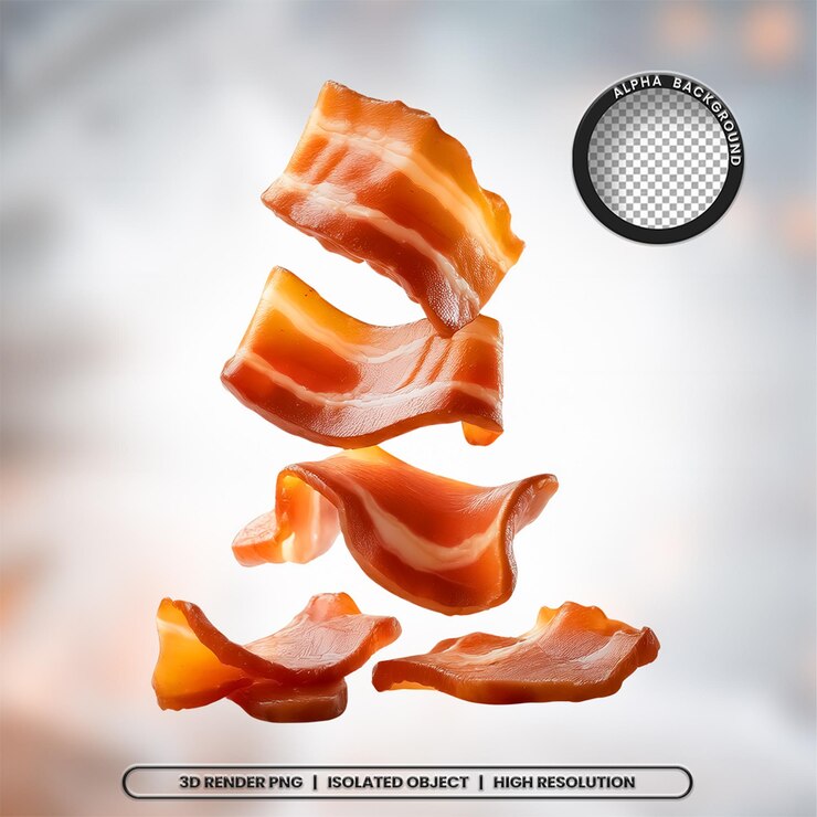 PSD 3d-рендер нарезки бекона кусочки мяса икона элемента psd png