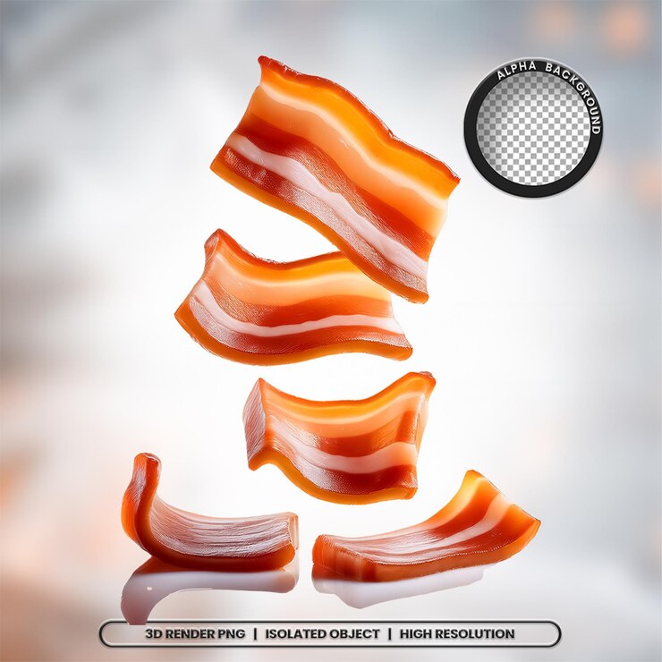 PSD 3d-рендер нарезки бекона кусочки мяса икона элемента psd png