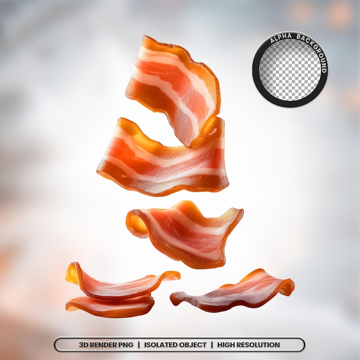 PSD 3d-рендер нарезки бекона кусочки мяса икона элемента psd png