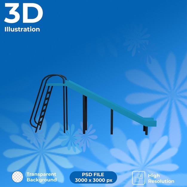 PSD 3d render slide playground back view