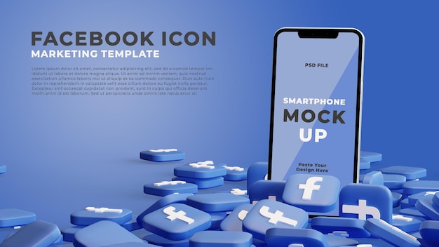 PSD 3d render smartphone mockup met facebook icon