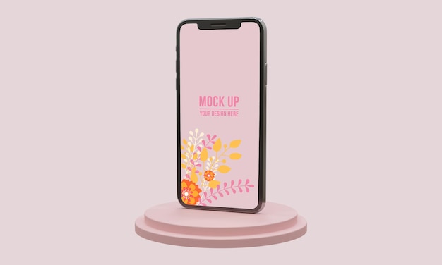 PSD render 3d smartphone mockup rosa