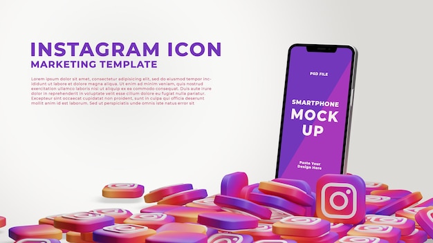 Rendering 3d mockup di smartphone con icona di instagram