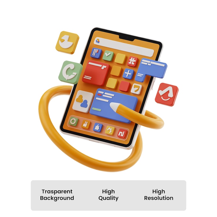 PSD 3d render of a smartphone with app icons