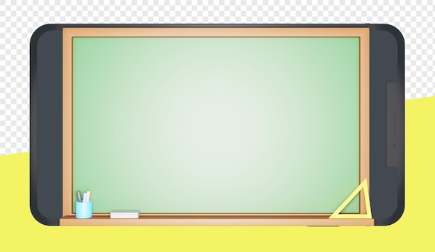 PSD 3d render of smartphone with blackboard for online education isolated