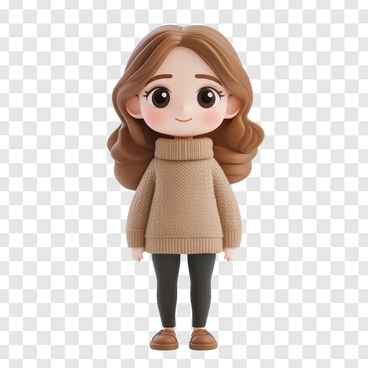 PSD 갈색 스웨터를 입은 웃는 만화 소녀의 3d 렌더링