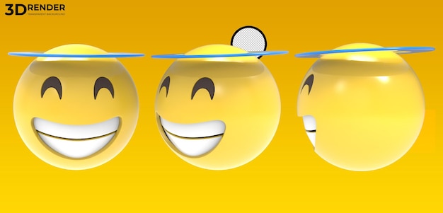 3d render Smiling Face with Halo or angel emoji on transparent background