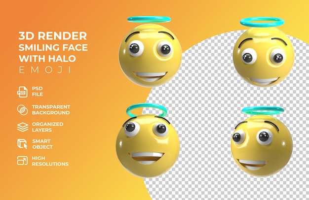 3d render faccia sorridente con aureola emoji