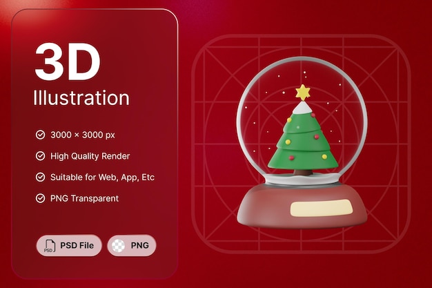 PSD 3 d レンダリング スノー グローブ オブジェクト クリスマスの日のコンセプト モダンなデザイン