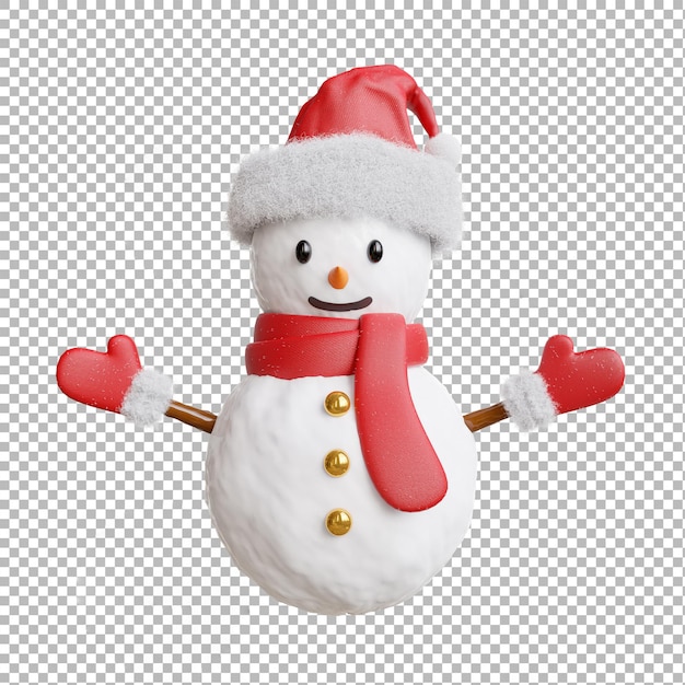 PSD 3d render of snow man with merry christmas on transparent background,clipping path