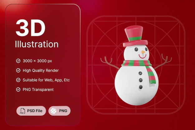 PSD 3 d レンダリング雪だるまオブジェクト クリスマスの日のコンセプト モダンなデザイン