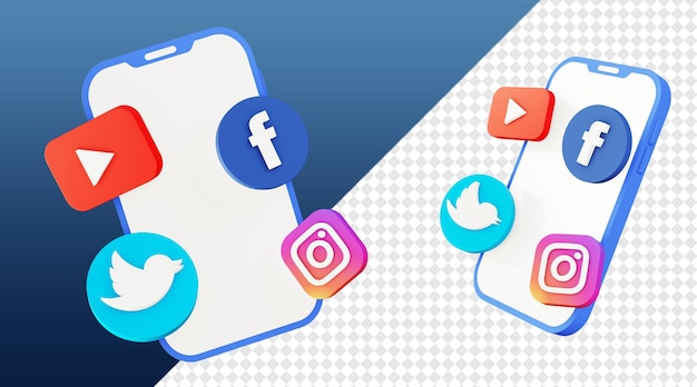 3d render  social media and smartphone icons template for UI UX web mobile apps designs