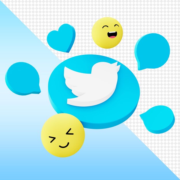 PSD 3d render social media iconen twitter sjabloon voor ui ux web en design elementen