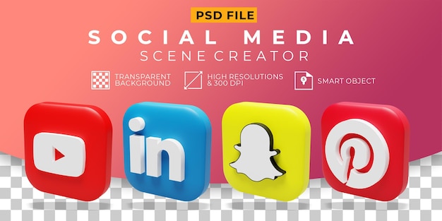 PSD 3d render social media logo collectie icoon