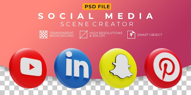 PSD 3d render social media logo collectie icoon