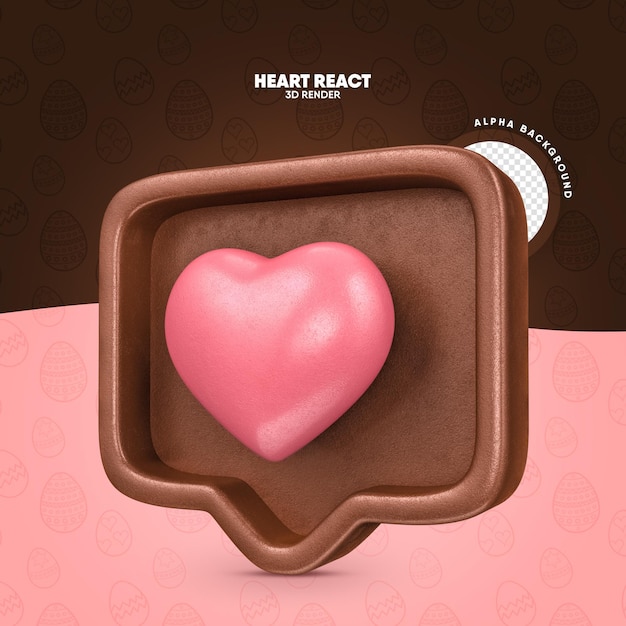 PSD 3d render social media love reaction with chocolate texture