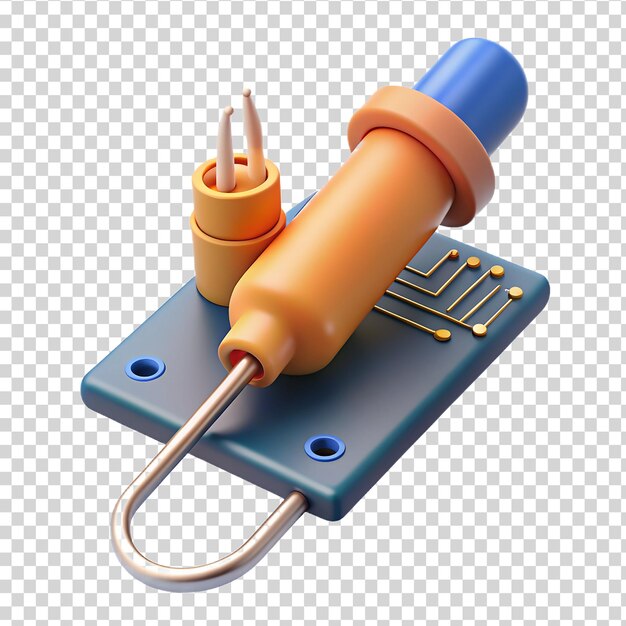 PSD 3d render of a soldering iron with solder wire isolated on transparent background