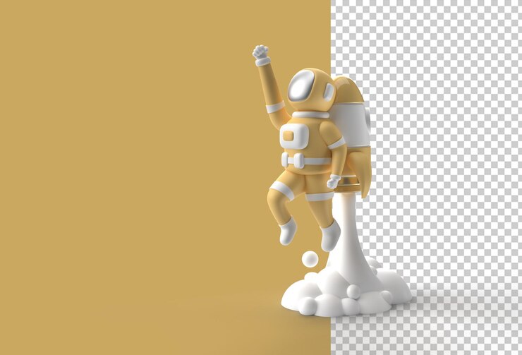  3d render spaceman astronaut flying with rocket