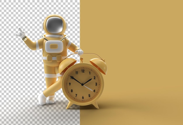 3d Render Spaceman Astronaut with Alarm Clock 