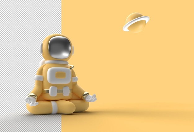 3d render spaceman astronaut yoga gebaren transparant psd-bestand.
