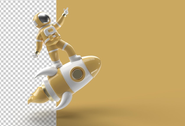 3d Render Spaceman Astronauta Latająca Rakieta