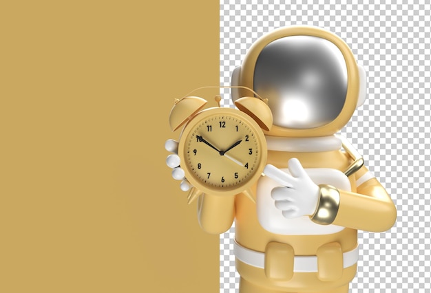 3d Render Spaceman Astronauta z budzikiem