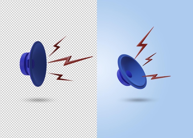 PSD 3d render of speaker with lightning icon, loud sound concept