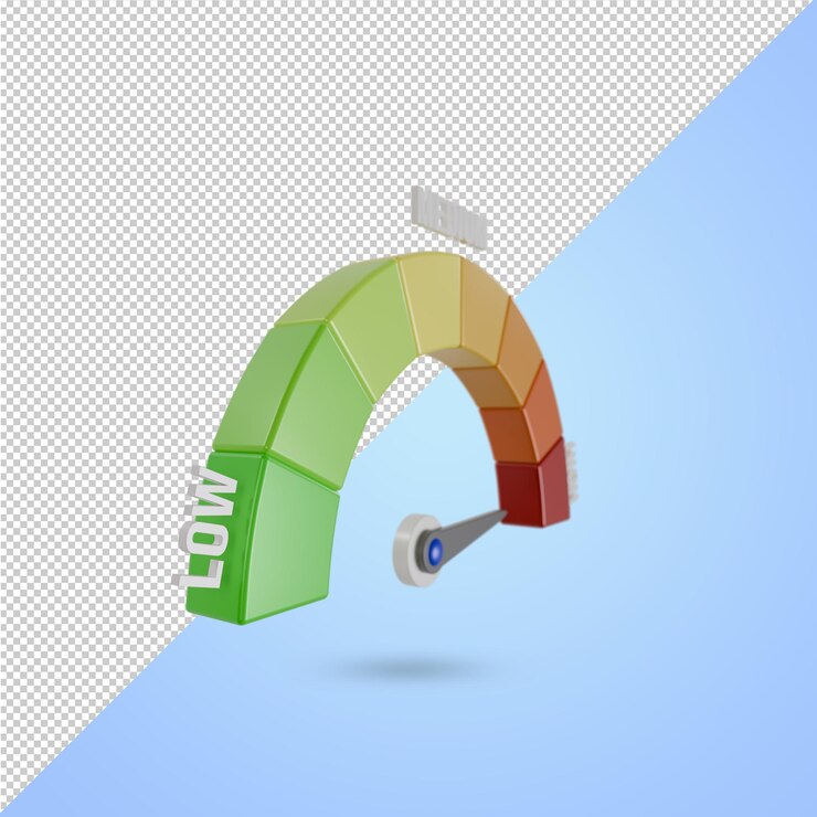 PSD 3d render speedometer with needle showing height measurement concept as a measure of speed health