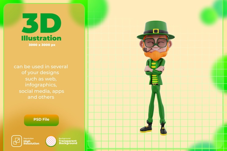 PSD 3d render st pactrick days illustration
