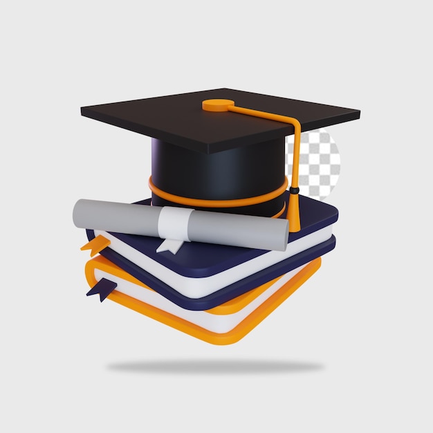 3d render stack of books with graduation hat icon