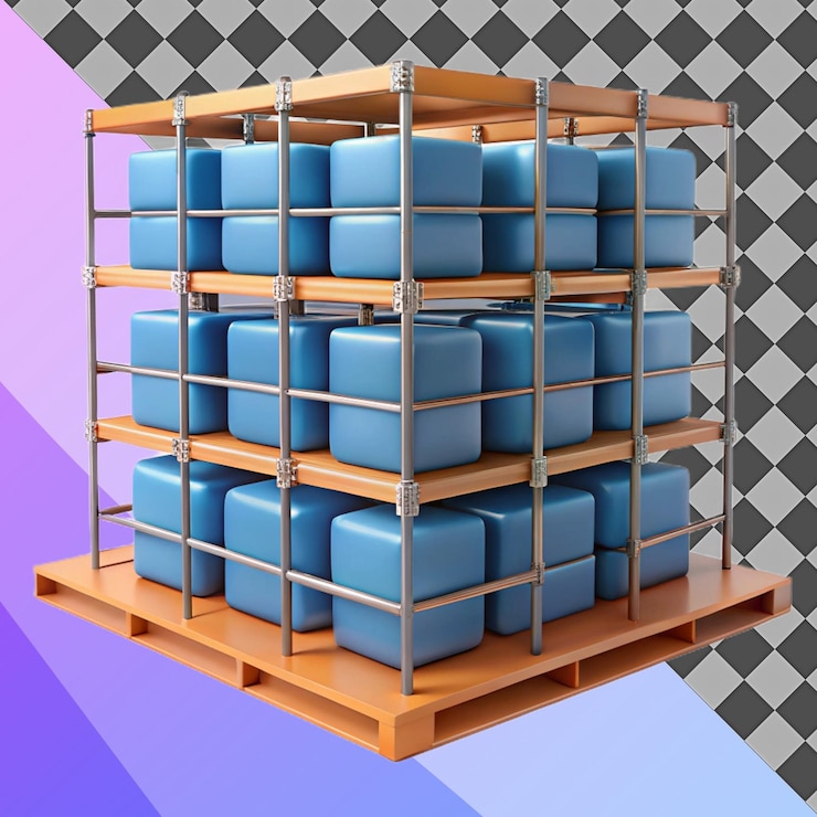 PSD 3d render stacked cubes crate warehouse