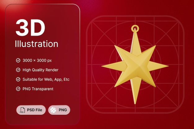 PSD 3d 렌더링 별 개체 크리스마스 날 개념 현대적인 디자인