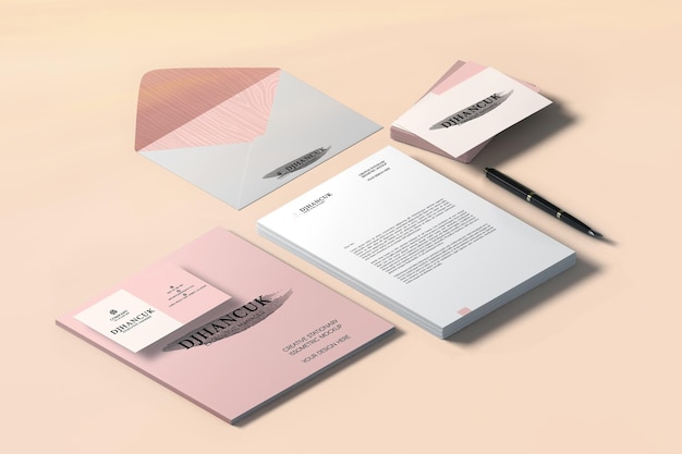 3d render stationary set mockup