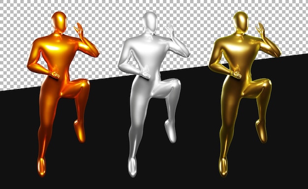 3d render stickman karate pose, стоя с поднятой ногой