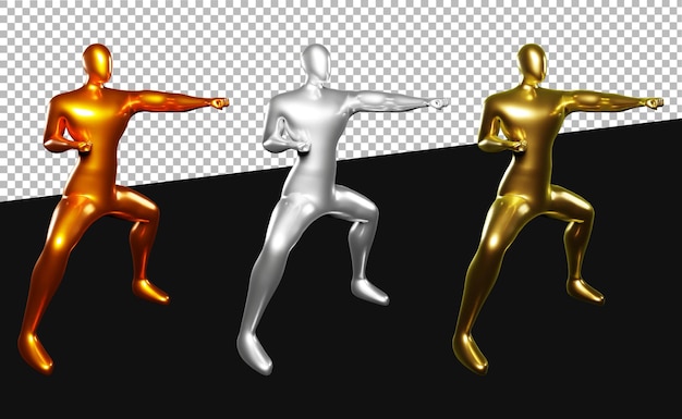 3d Render Stickman Karate Punching Pose Doing a Straight Forward Punch with Left Hand