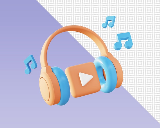 UIUXWebモバイルアプリの広告デザインのストリーミング音楽とビデオのイラストアイコンの3Dレンダリング