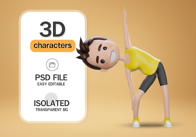 3d render  stretching yoga boy on isolated background sport yoga and fitness concept 3d