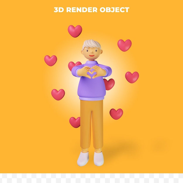 3d render stripfiguur met liefde