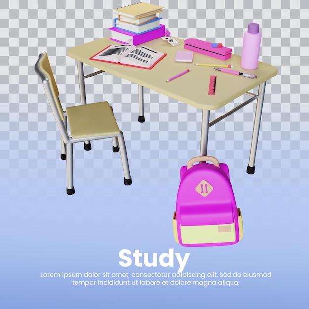 PSD 3d render study learning table
