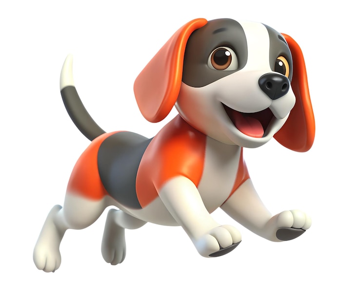 PSD 3d render style beagle puppy прыгает с радостью изолированно на прозрачном фоне