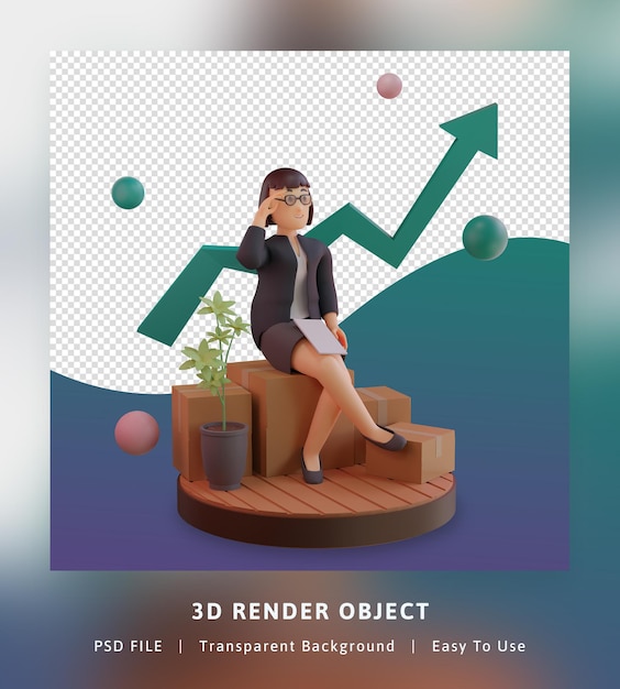 3d render of stylish character with statistic graph