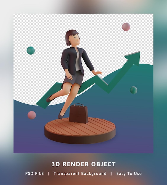 PSD 3d render of stylish character with statistic graph