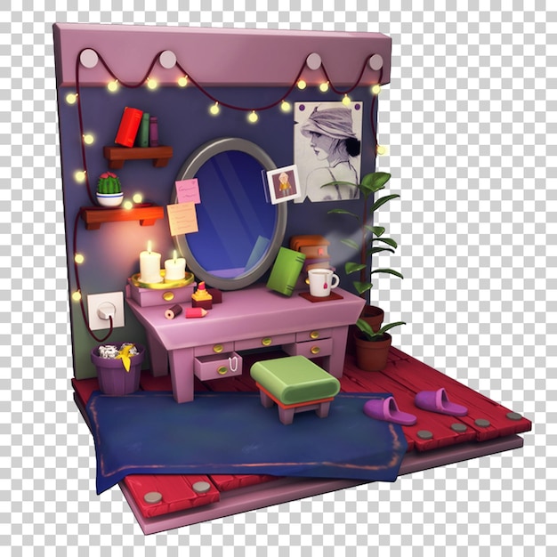 PSD 3d render stylized miroir kapper cartoon