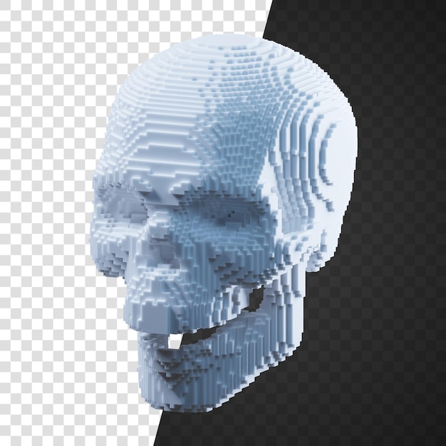 PSD 3d render stylizowana ilustracja czaszki woksela