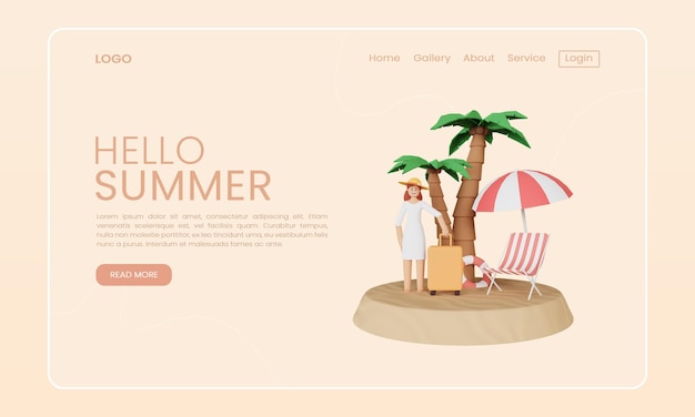 PSD 3d render summer landing page design template