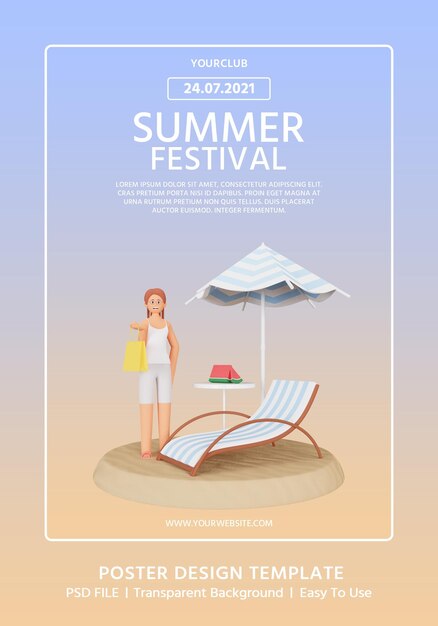 PSD 3d render summer poster template