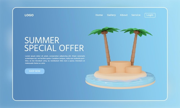 3d render of summer sale landing page design template